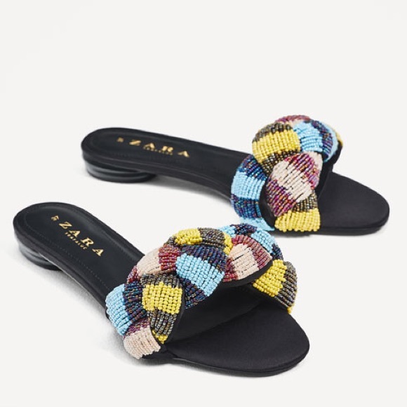 zara beaded slides